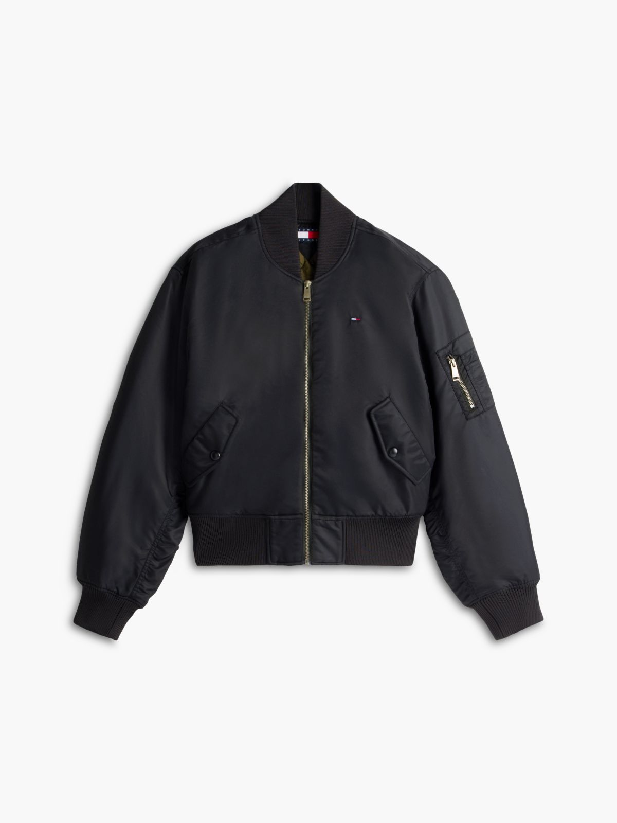 Shiny Twill Bomber Jacket — Black
