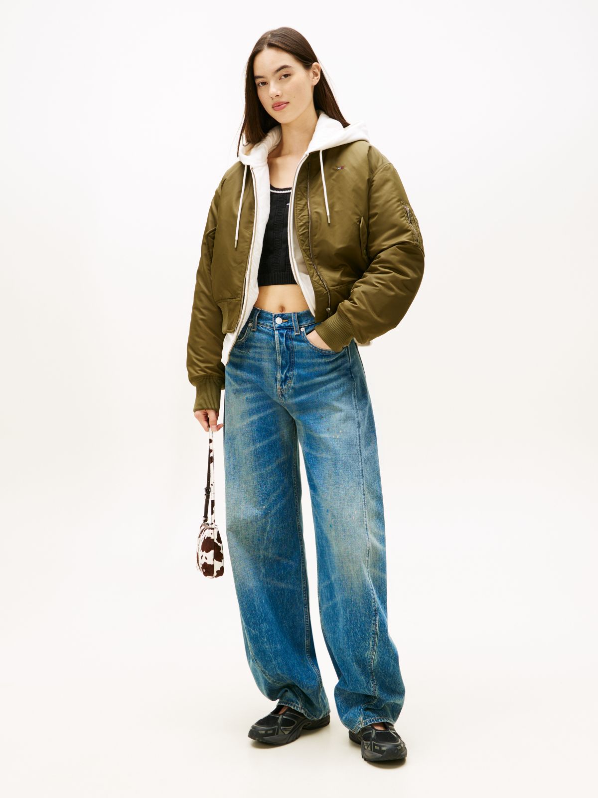 Shiny Twill Bomber Jacket — Green