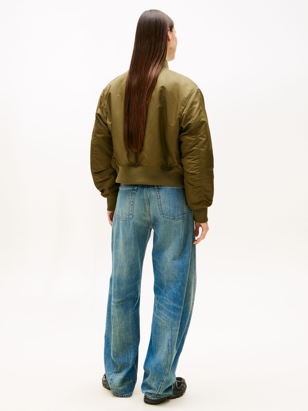 Shiny Twill Bomber Jacket — Green