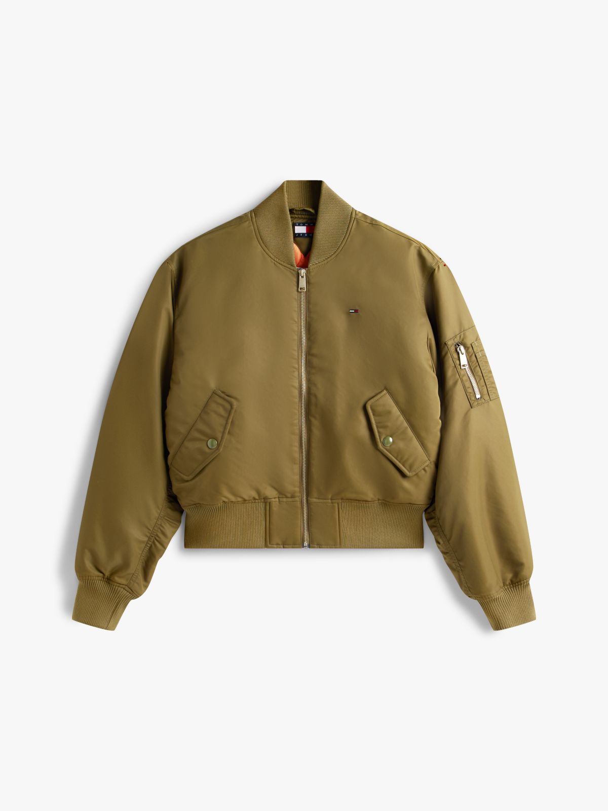 Shiny Twill Bomber Jacket — Green