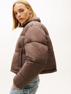 Teddy Collar Crinkle Puffer Jacket — Brown 2