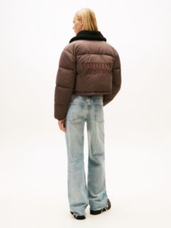 Teddy Collar Crinkle Puffer Jacket — Brown 5