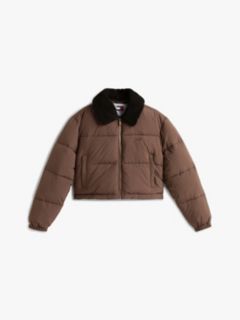 Teddy Collar Crinkle Puffer Jacket — Brown 6