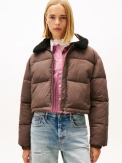 Teddy Collar Crinkle Puffer Jacket — Brown 1