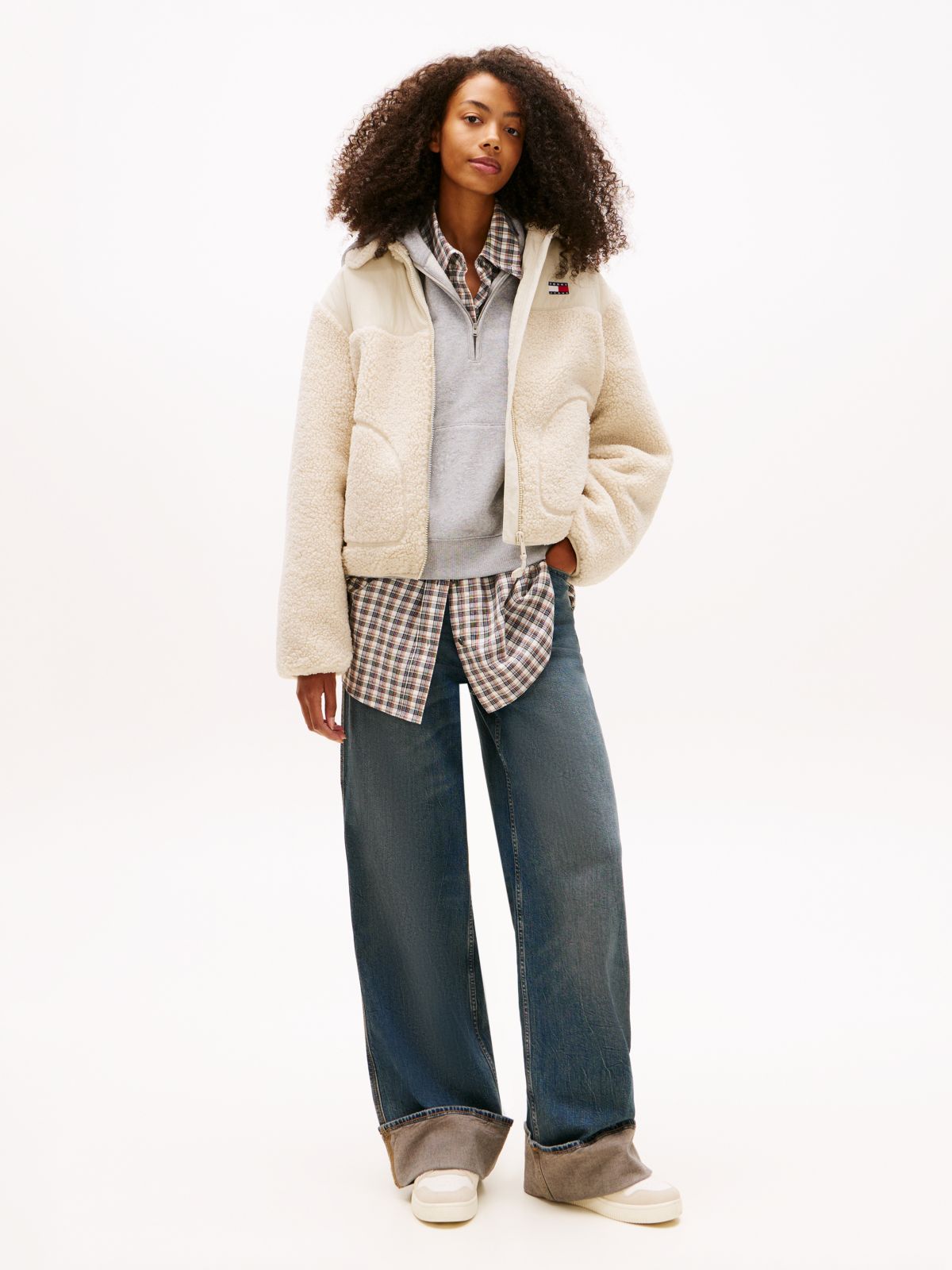 Tommy Badge Teddy Fleece Collared Jacket — Beige
