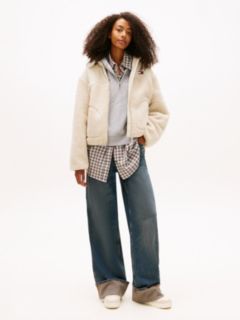 Tommy Badge Teddy Fleece Collared Jacket — Beige 3