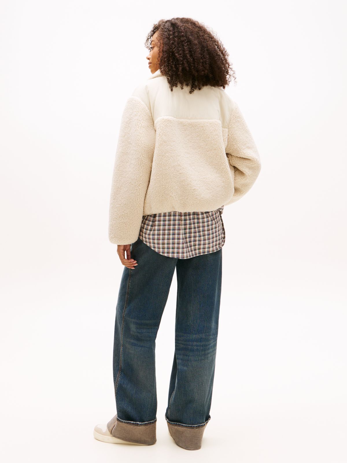 Tommy Badge Teddy Fleece Collared Jacket — Beige