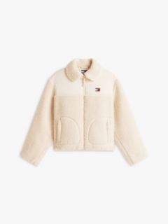 Tommy Badge Teddy Fleece Collared Jacket — Beige 5