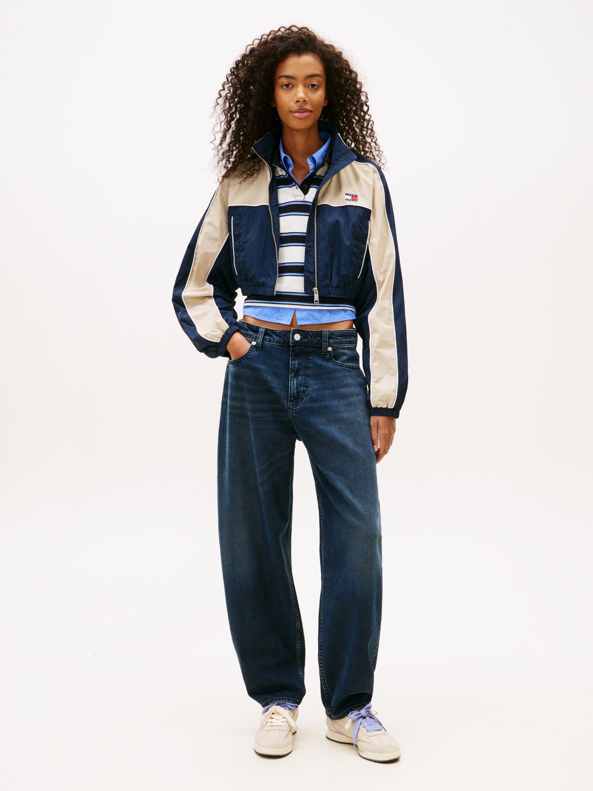 Tommy Badge Colour-Blocked Piping Crinkle Jacket — Blue