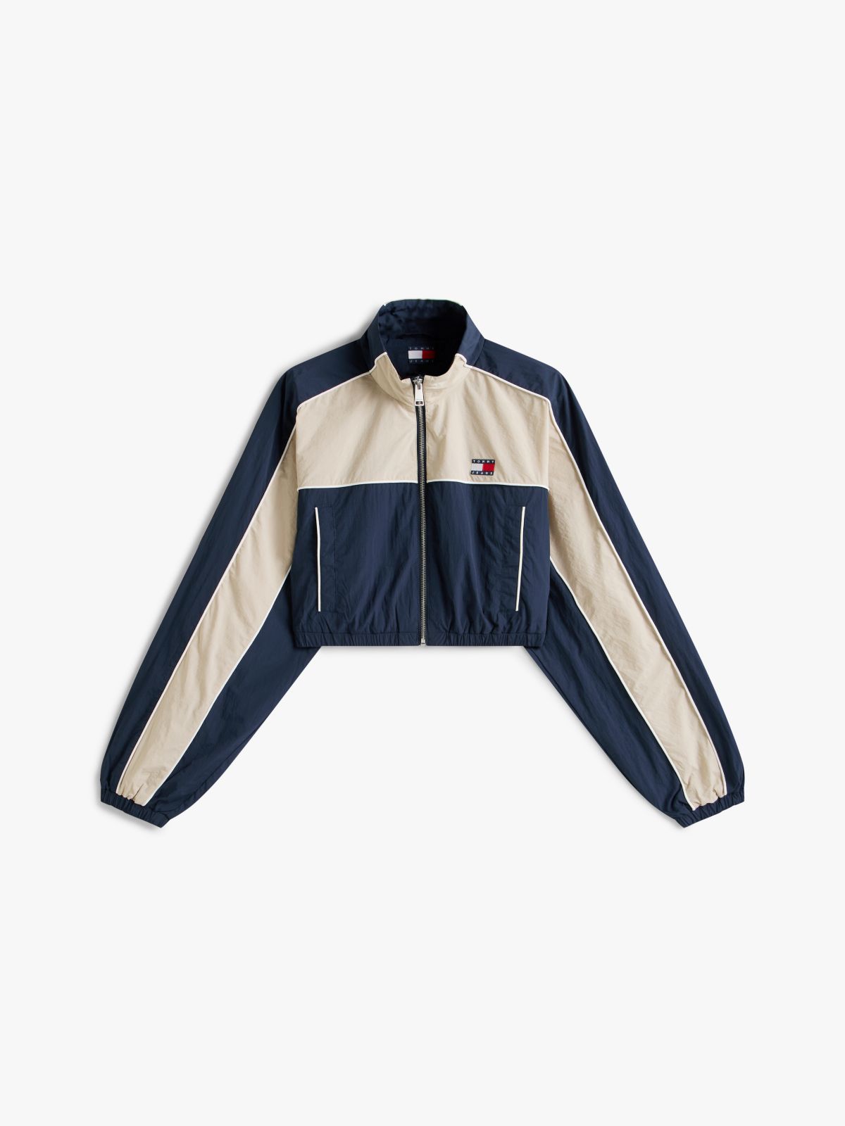 Tommy Badge Colour-Blocked Piping Crinkle Jacket — Blue
