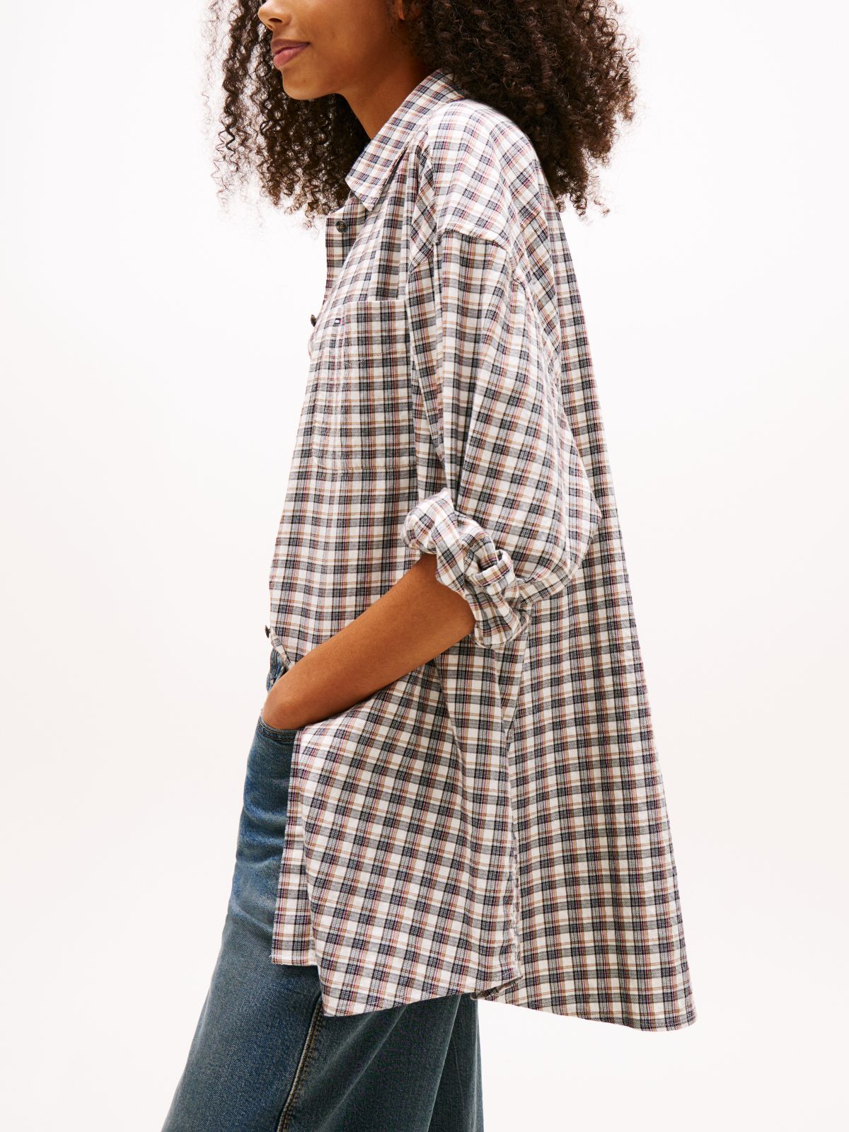 Relaxed Fit Tartan Check Seersucker Shirt — Beige