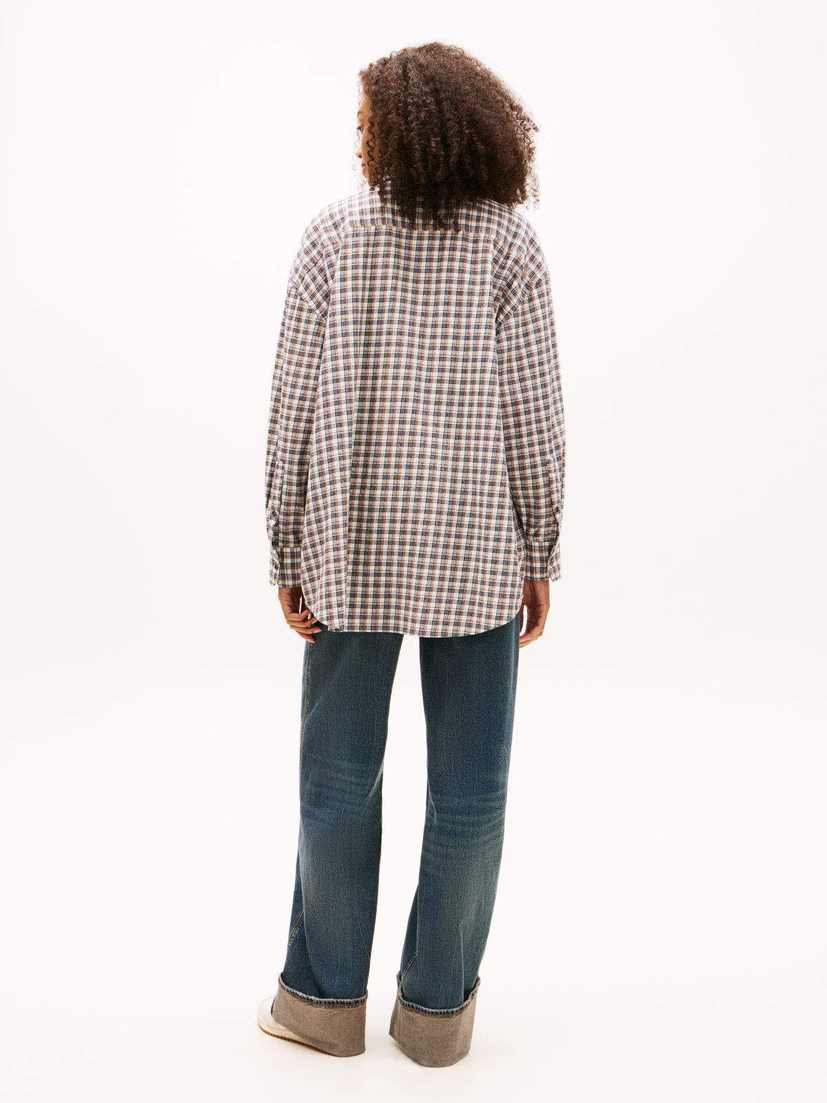 Relaxed Fit Tartan Check Seersucker Shirt — Beige