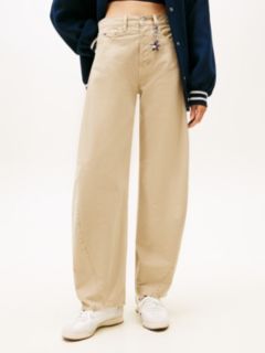 Mid Rise Wide Barrel Leg Trousers — Beige 2