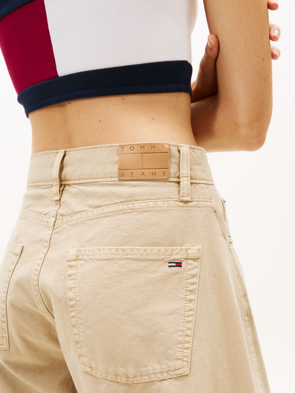Mid Rise Wide Barrel Leg Trousers — Beige