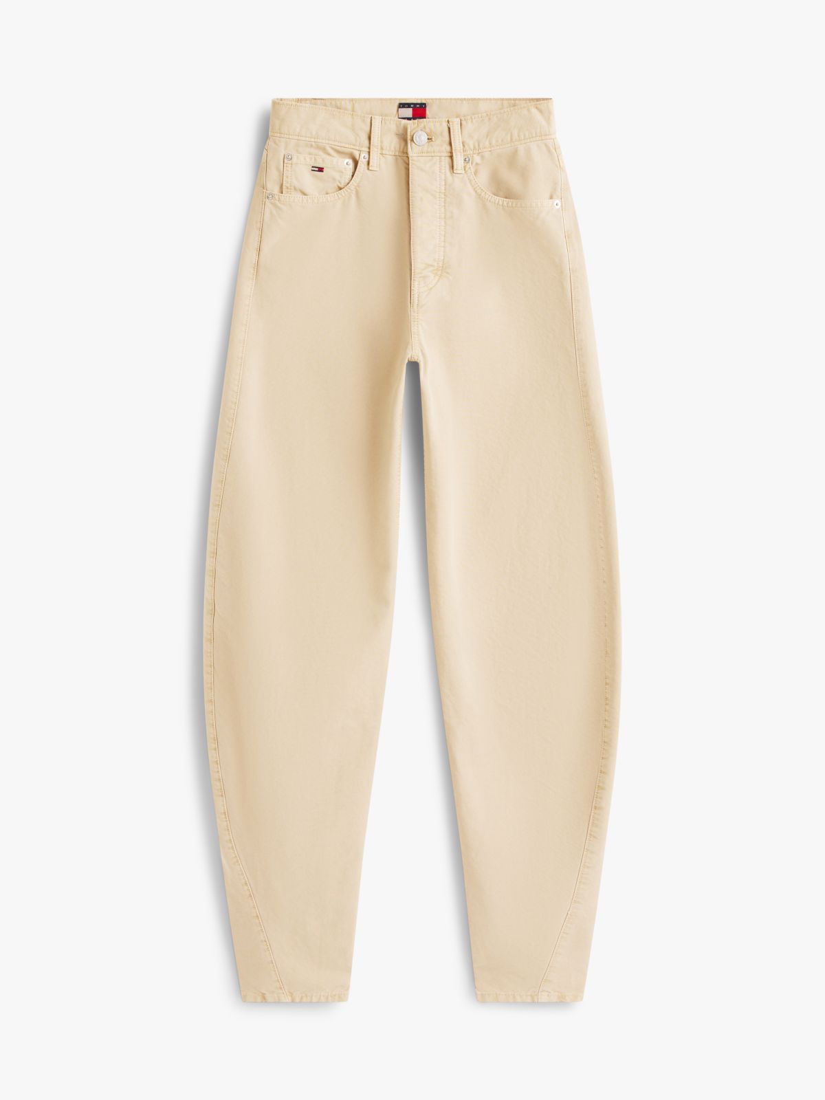 Mid Rise Wide Barrel Leg Trousers — Beige