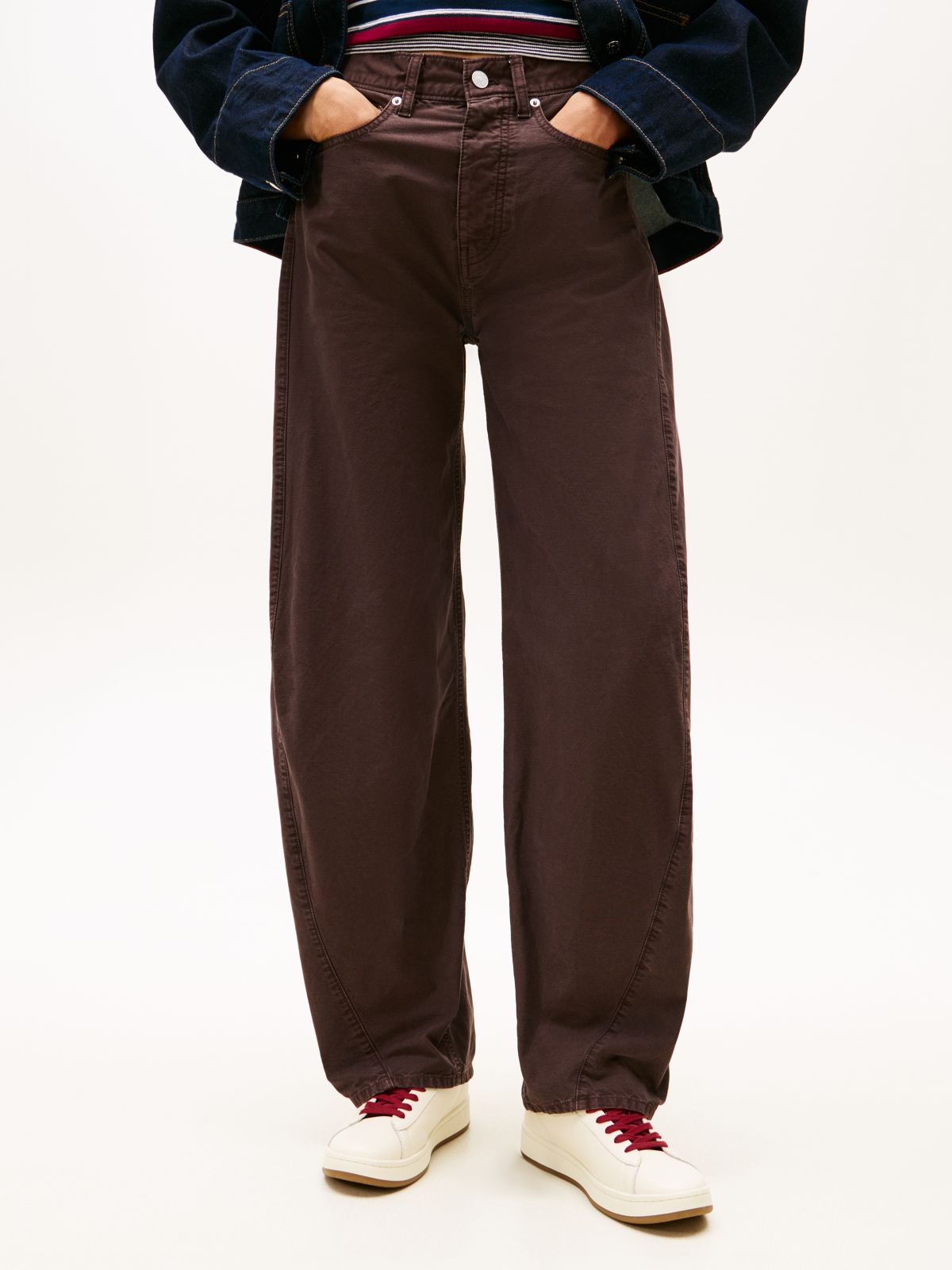 Mid Rise Wide Barrel Leg Trousers — Brown