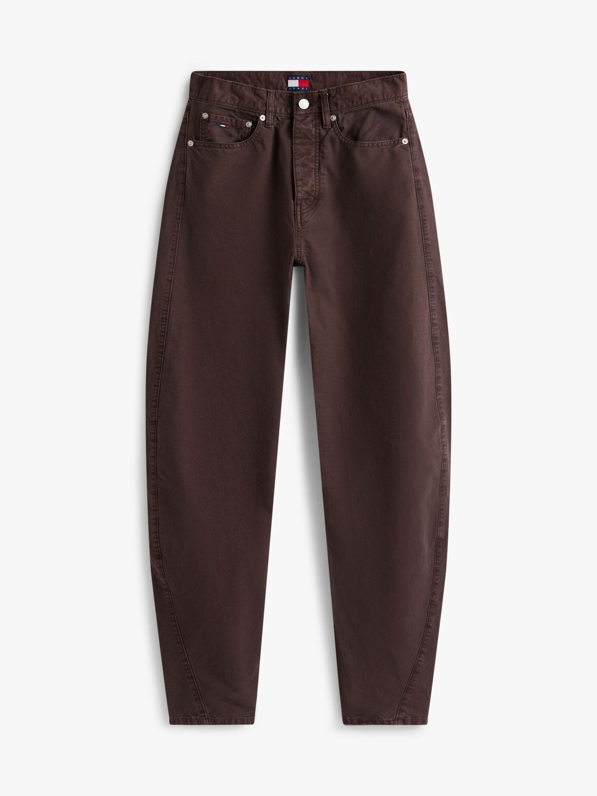 Mid Rise Wide Barrel Leg Trousers — Brown