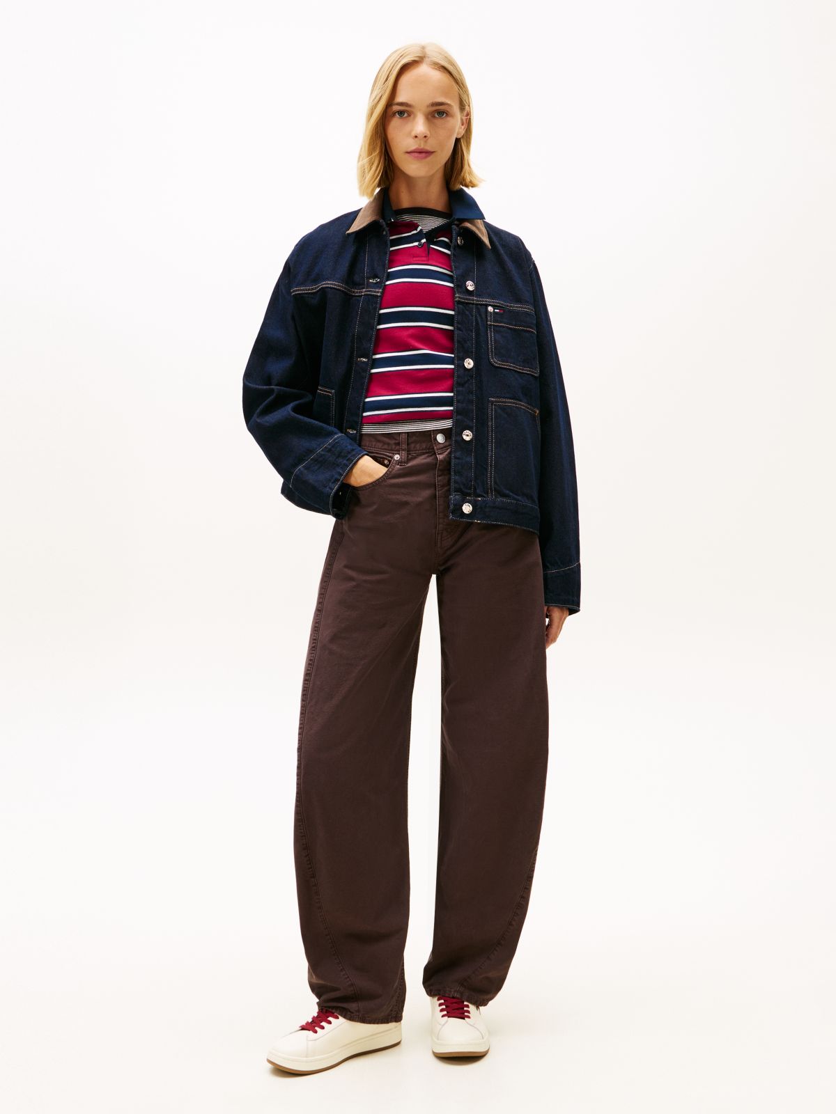 Mid Rise Wide Barrel Leg Trousers — Brown