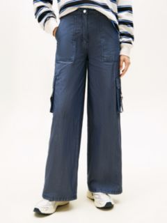 Wide Leg Twill Cargo Trousers — Blue 2