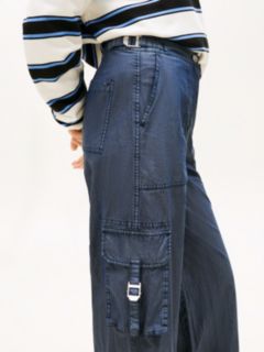 Wide Leg Twill Cargo Trousers — Blue 3
