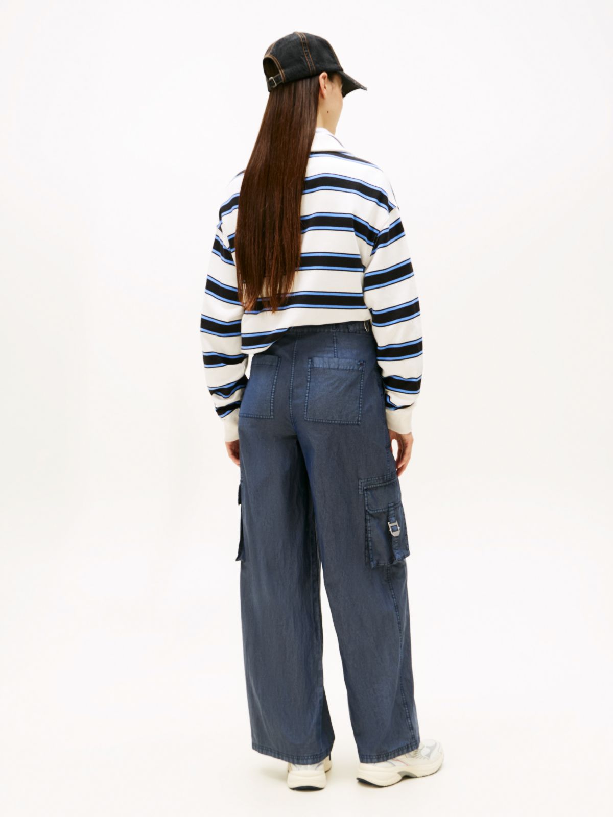 Wide Leg Twill Cargo Trousers — Blue