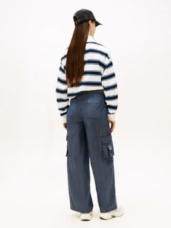 Wide Leg Twill Cargo Trousers — Blue 4