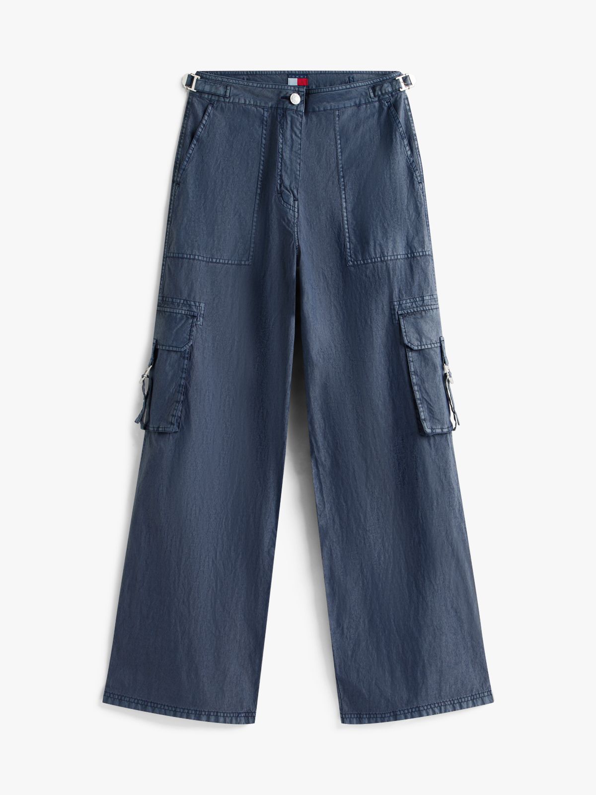 Wide Leg Twill Cargo Trousers — Blue