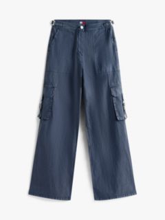 Wide Leg Twill Cargo Trousers — Blue 5