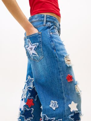 blue tommy girl star patchwork loose jeans for women tommy jeans