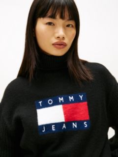 Tommy Flag Intarsia Relaxed Turtleneck Jumper — Black 2