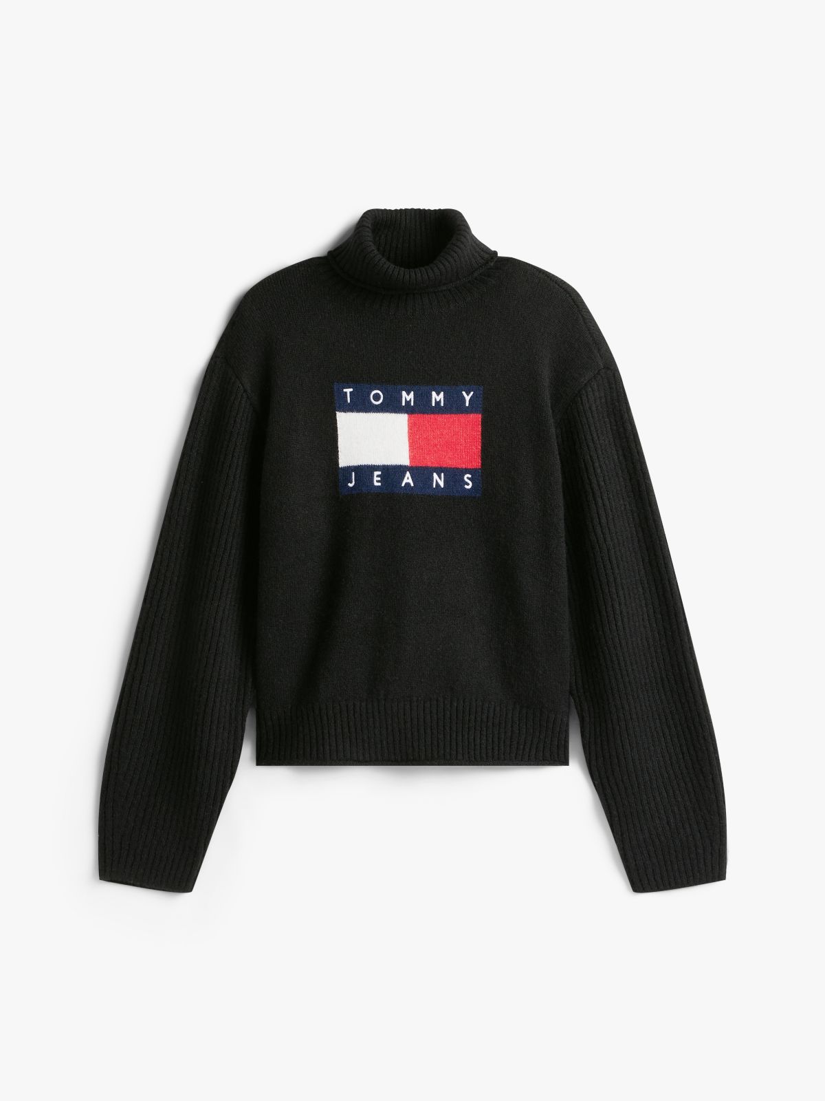 Tommy Flag Intarsia Relaxed Turtleneck Jumper — Black