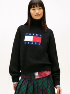 Tommy Flag Intarsia Relaxed Turtleneck Jumper — Black 1