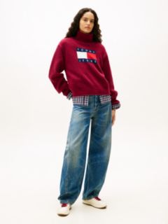 Tommy Flag Intarsia Relaxed Turtleneck Jumper — Red 3