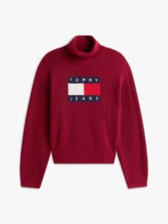 Tommy Flag Intarsia Relaxed Turtleneck Jumper — Red 5