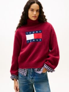 Tommy Flag Intarsia Relaxed Turtleneck Jumper — Red 1