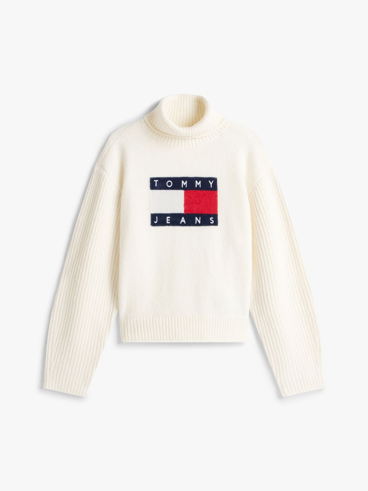 Tommy Flag Intarsia Relaxed Turtleneck Jumper — White