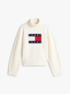 Tommy Flag Intarsia Relaxed Turtleneck Jumper — White 5