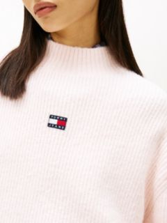 Tommy Badge Relaxed Mock Neck Jumper — Pink 2