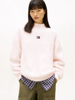 Tommy Badge Relaxed Mock Neck Jumper — Pink 1