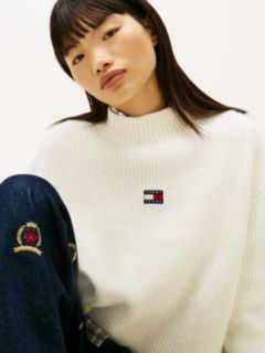 Tommy Badge Relaxed Mock Neck Jumper — White 2