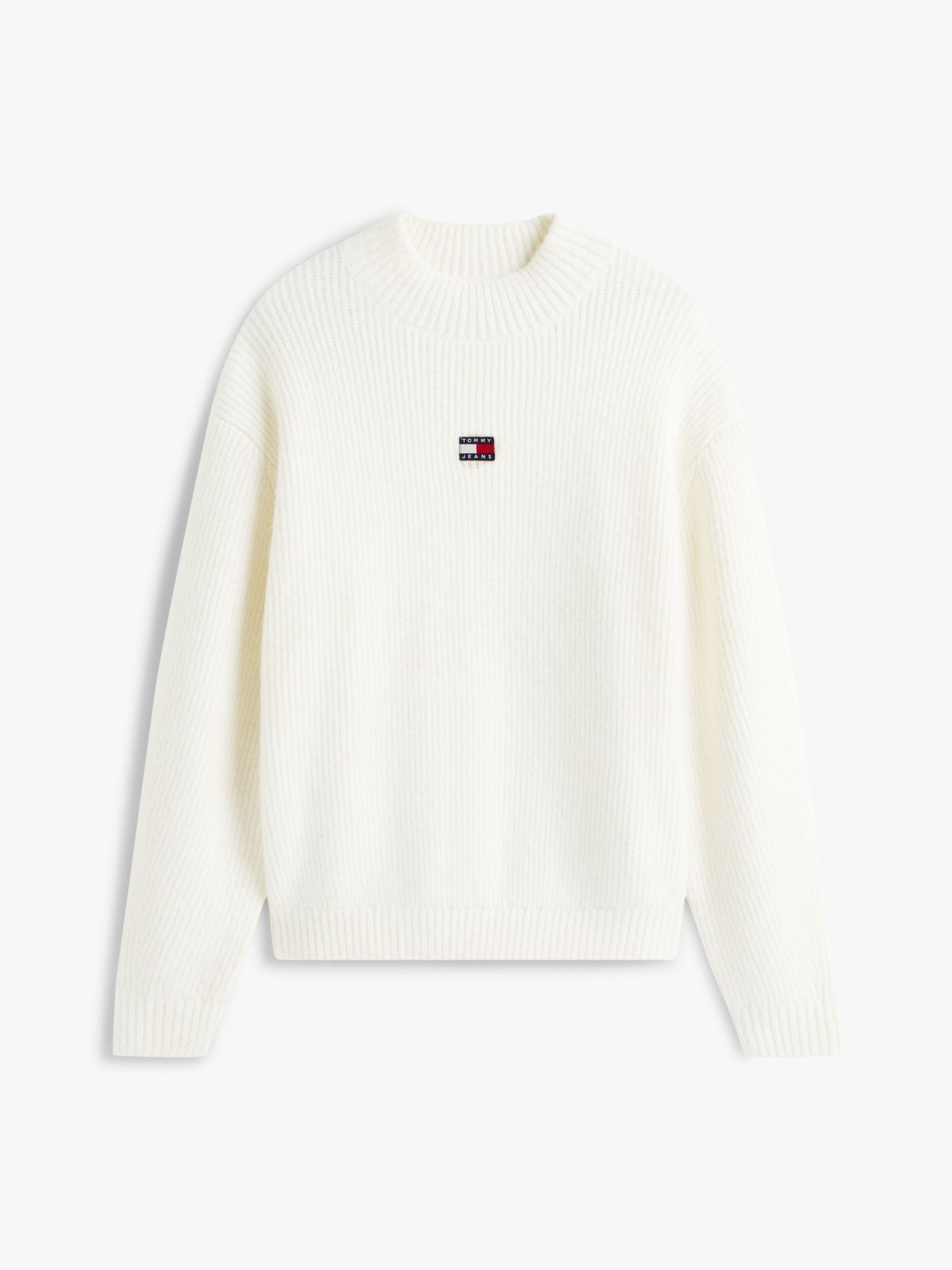 Tommy Badge Relaxed Mock Neck Jumper — White