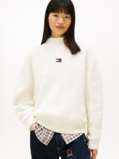 Tommy Badge Relaxed Mock Neck Jumper — White 1