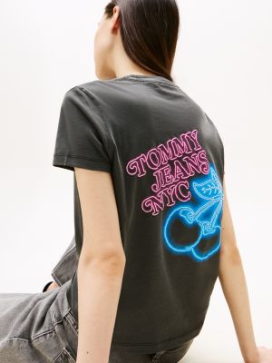 czarny t-shirt z okrągłym dekoltem i grafiką z tyłu dla kobiety - tommy jeans