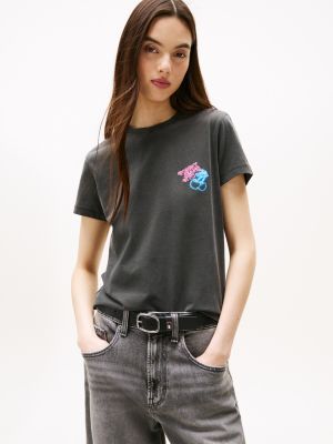 black t-shirt z okrągłym dekoltem i grafiką z tyłu dla kobiety - tommy jeans