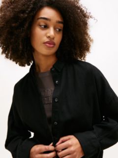 Relaxed Fit Shirttail Hem Denim Shirt — Black 2