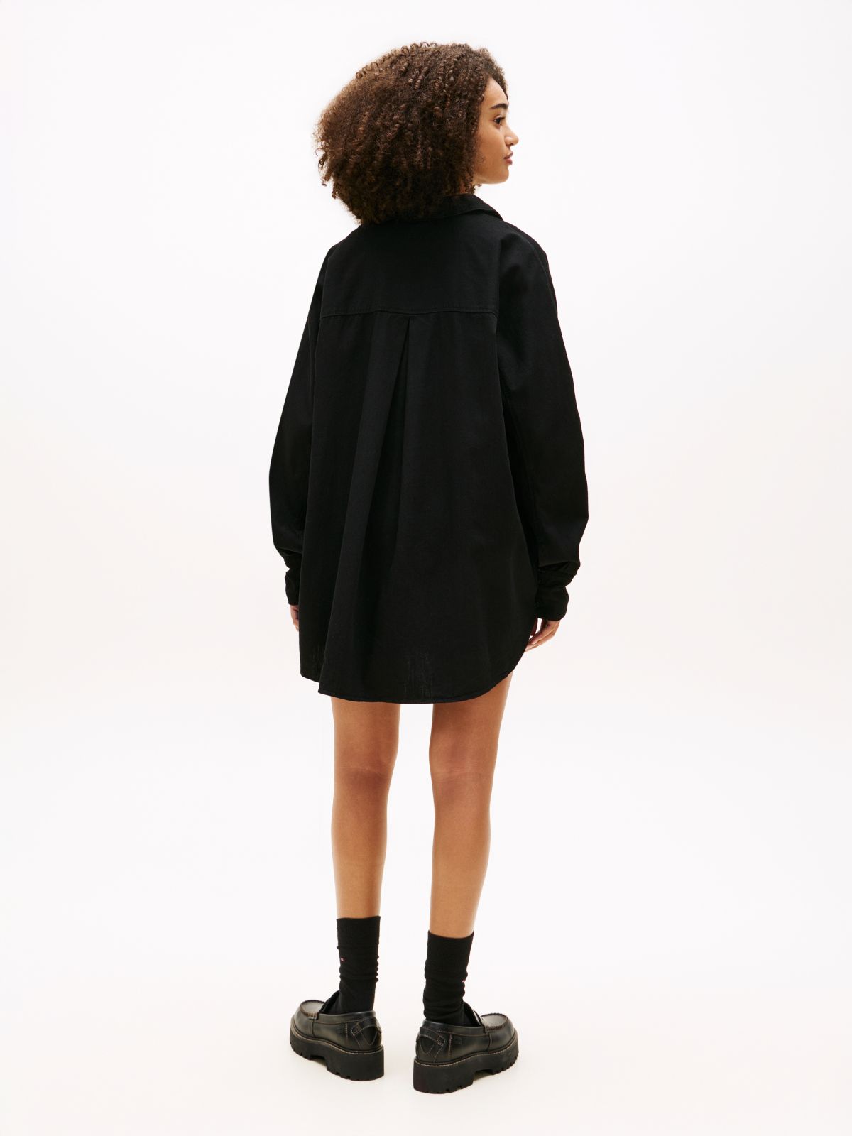 Relaxed Fit Shirttail Hem Denim Shirt — Black