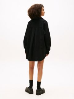 Relaxed Fit Shirttail Hem Denim Shirt — Black 4