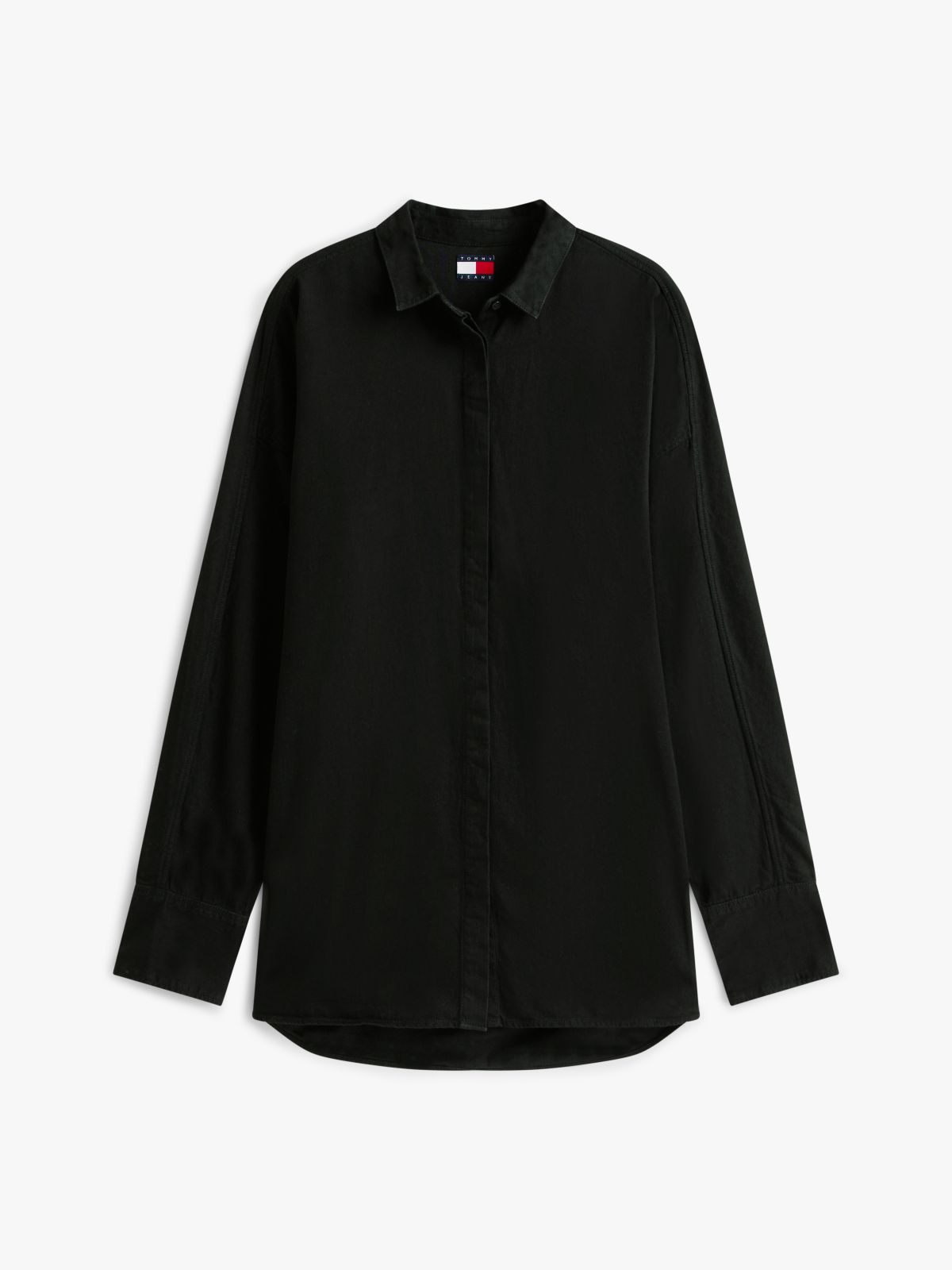 Relaxed Fit Shirttail Hem Denim Shirt — Black