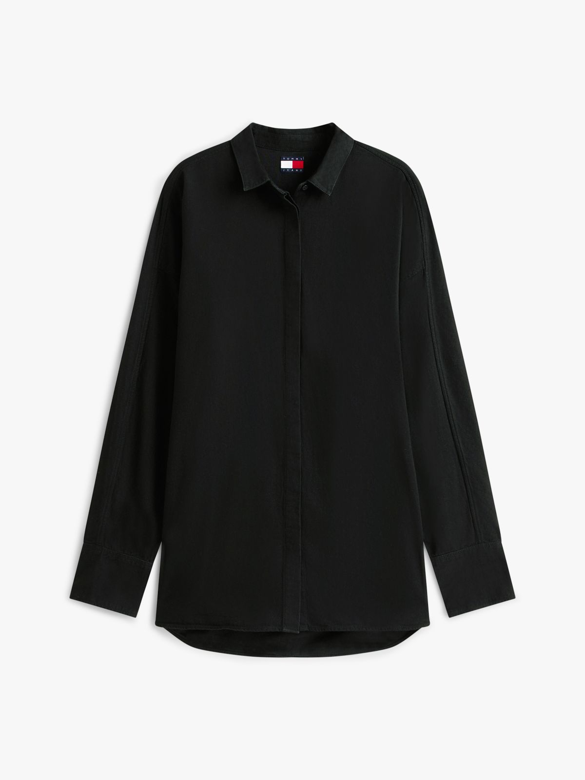 Relaxed Fit Shirttail Hem Denim Shirt — Black