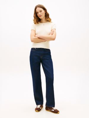 blue slim straight leg jeans mit hohem bund für damen - tommy jeans